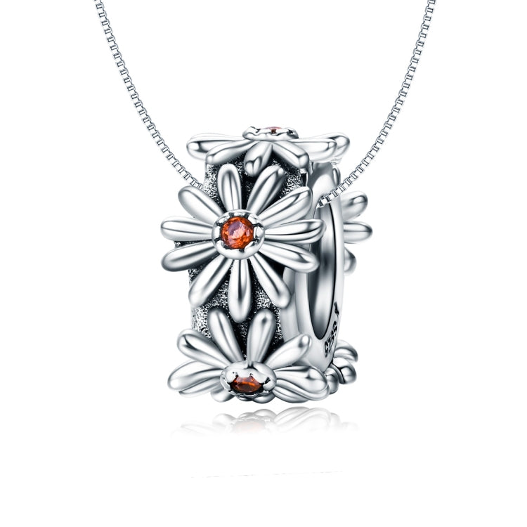 Sterling silver daisy wreath bead pendant with orange centers and loop bail on chain