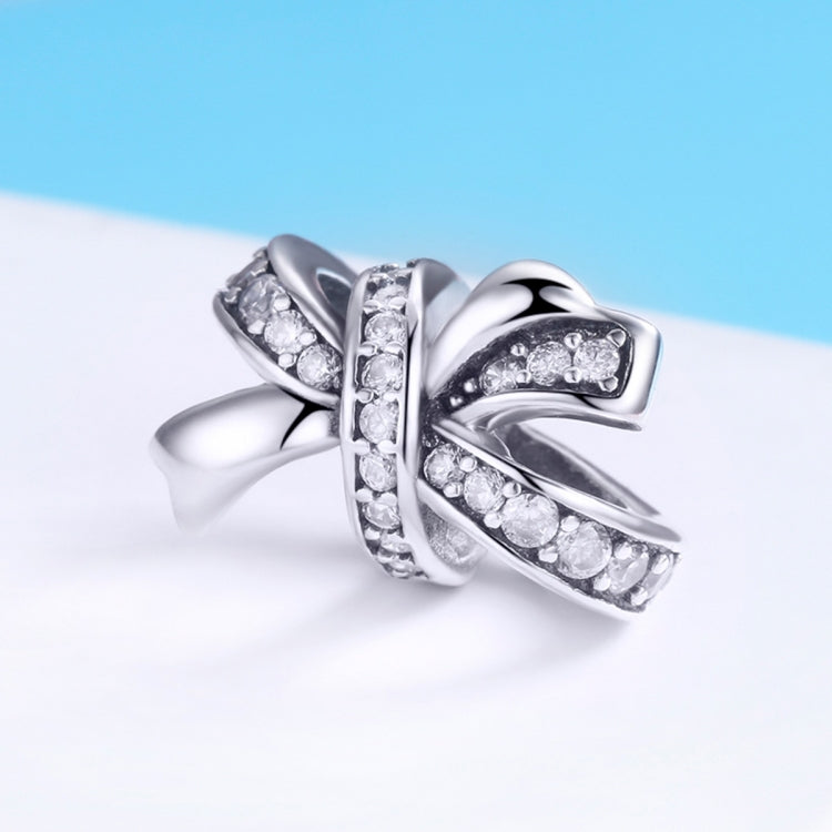 S925 sterling silver bow bead charm with clear pavé stones