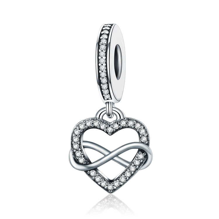Sterling silver heart-shaped pendant charm with pavé stones