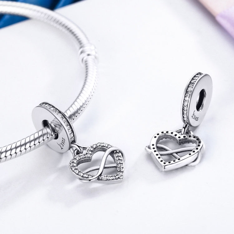 S925 sterling silver heart charm pendant with pavé accents on a bracelet chain