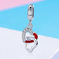 Sterling silver heart-to-heart charm pendant with red enamel and glittering stone trim