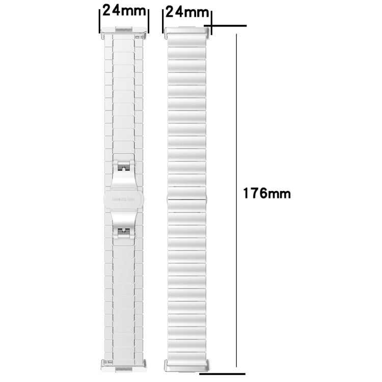 Silver stainless steel watch band dimensions: 24 mm wide and 176 mm long.