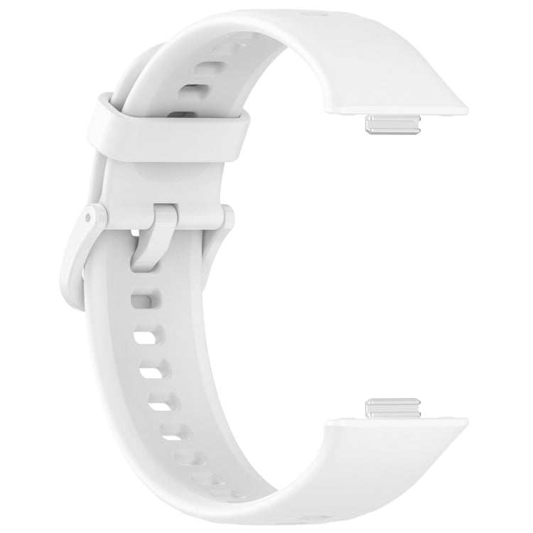 White silicone sports watch band with buckle and adjustable holes