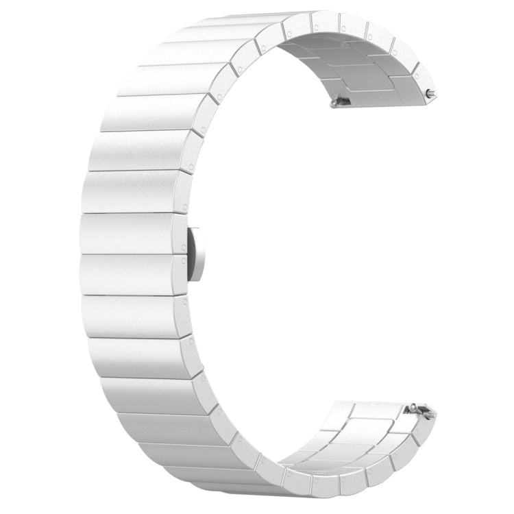 Silver stainless steel watch strap with butterfly buckle and rectangular metal links