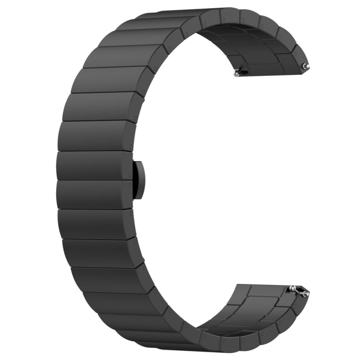 Black stainless steel watch strap with butterfly buckle and interlocking metal links