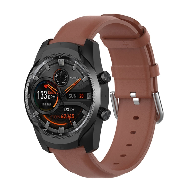 Brown 22mm leather watch strap with round tail buckle and perforation holes