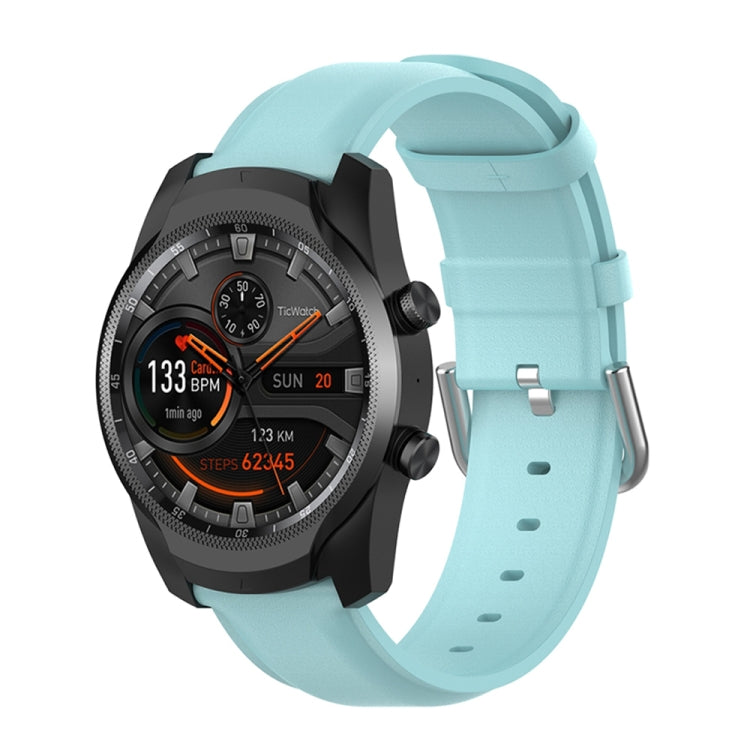 22mm light blue leather watch strap with round tail buckle and pin-hole adjustment