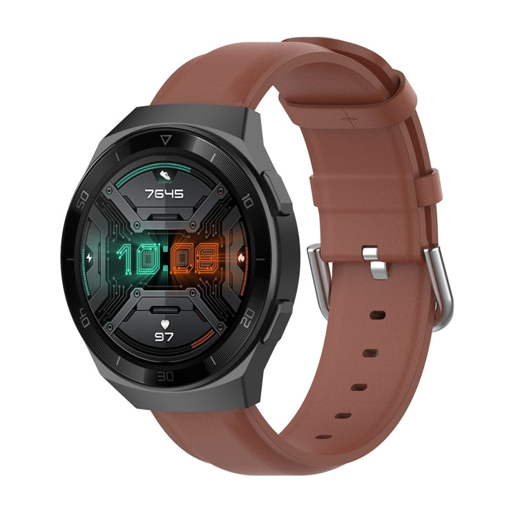 22mm brown leather watch strap with round tail buckle and pin-hole adjustment