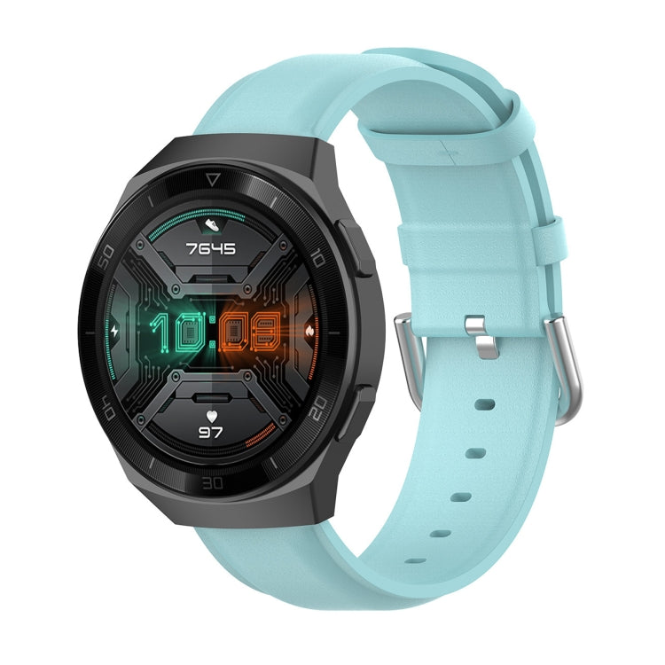 22mm light blue leather watch strap with round tail buckle and pin-hole adjustment