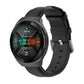Black watch strap with round tail buckle, perforated leather-style band