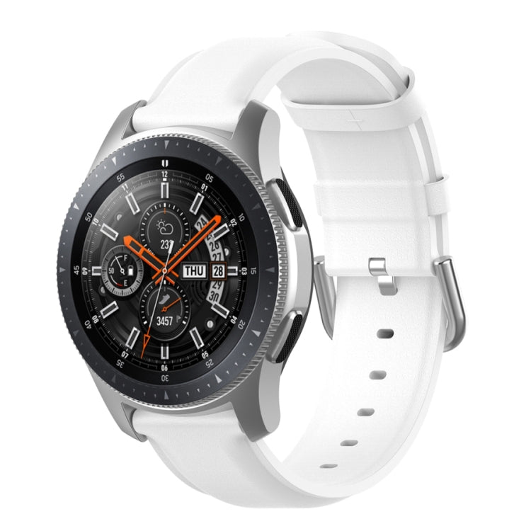 White watch strap with round tail buckle and silver clasp, perforated band