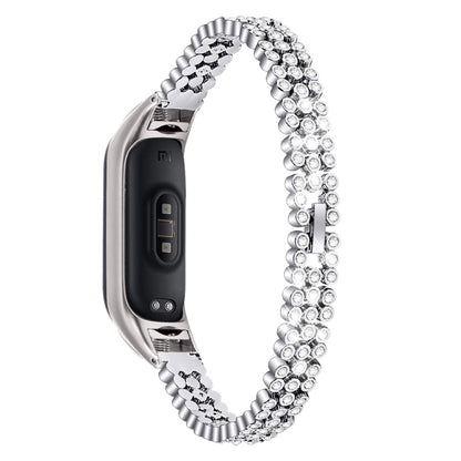Diamond-studded stainless steel replacement wrist strap, silver, with watch frame
