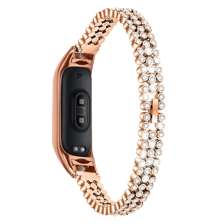 Diamond-studded stainless steel replacement wrist strap, rose gold, with watch frame