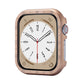 Rose gold aluminum alloy Apple Watch case with raised numbered bezel and crown cover.