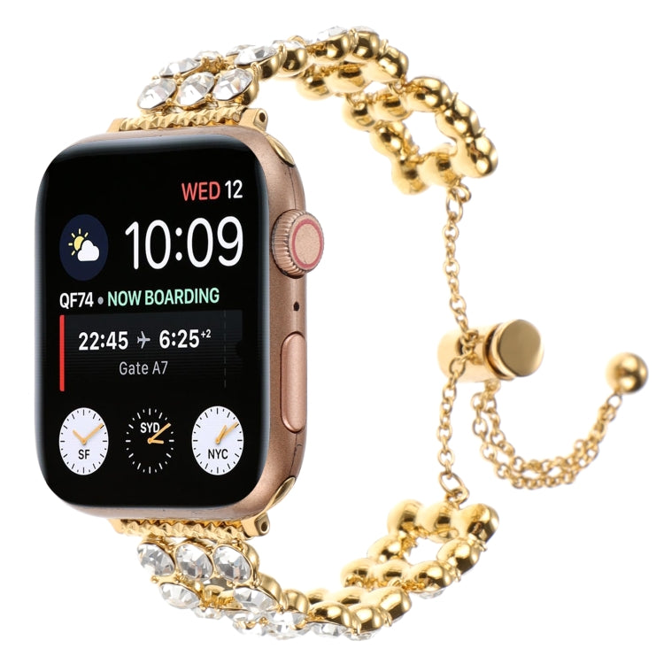 Gold-tone rhinestone metal bracelet watch band with Apple Watch
