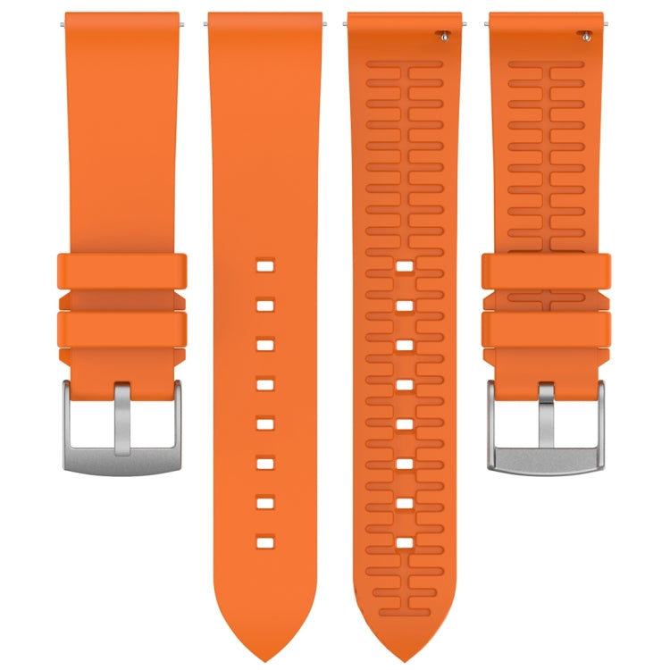 Orange fluororubber watch band with perforated strap, buckle, and keeper loops