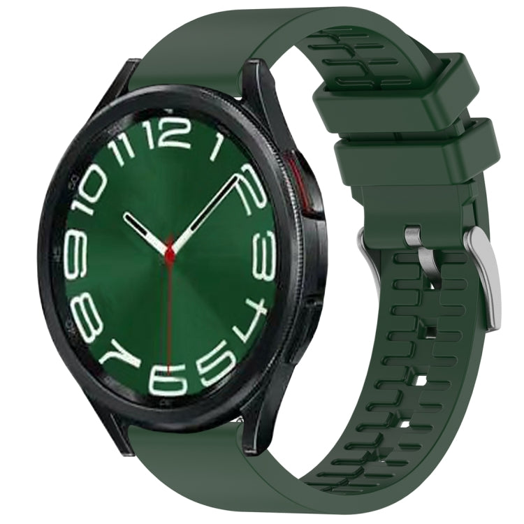 Dark green fluororubber watch band fitted to a black smartwatch.
