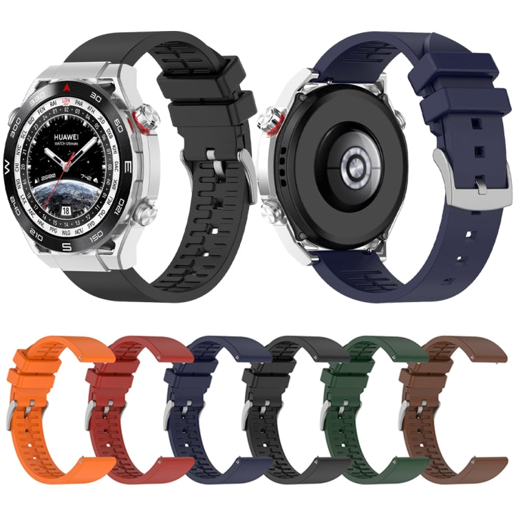 Fluororubber watch bands in orange, red, blue, black, green, and brown, with buckle styles shown