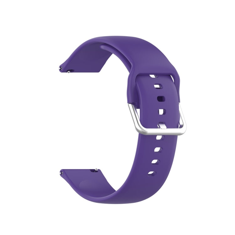 Purple silicone watch strap with metal buckle clasp and perforated holes, 22mm