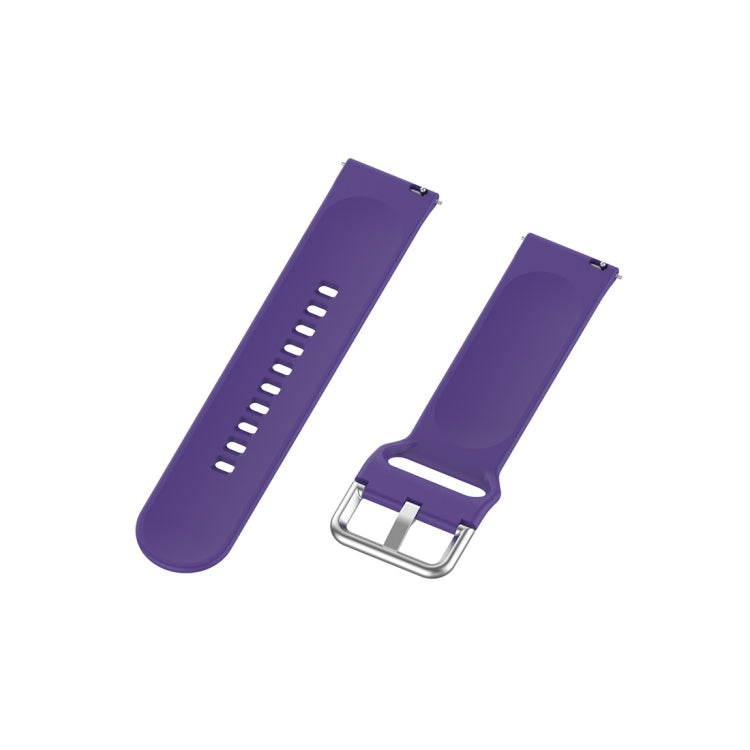 Purple silicone watch strap with metal buckle and adjustment holes, 22mm