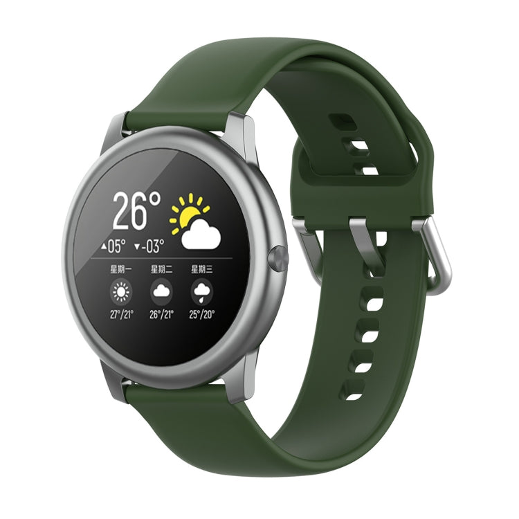 22mm silicone watch strap with silver buckle for Xiaomi Haylou Solar LS05, dark green