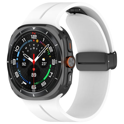 White silicone magnetic folding buckle watch band shown attached to a smartwatch