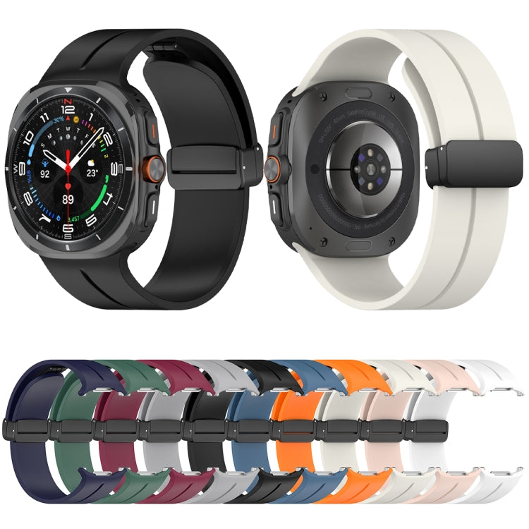 Magnetic folding silicone watch band shown on both sides, with a range of color options below