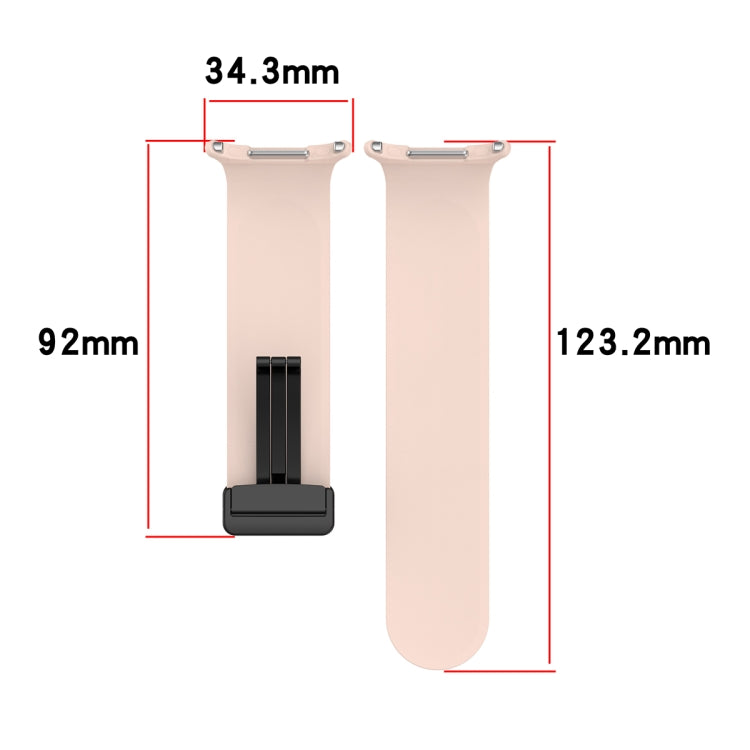 Light pink silicone watch band shown in two pieces with dimensions