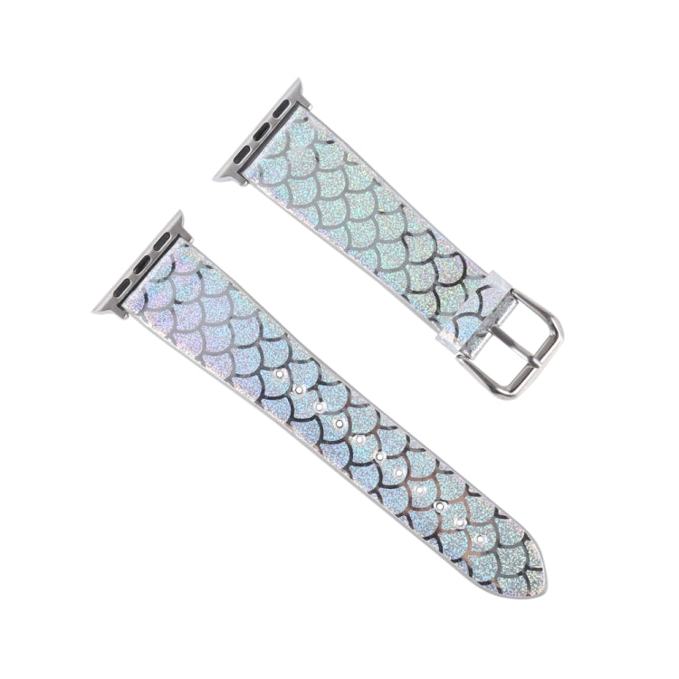 Discolor Glitter Fish Scale Texture Replacement Strap Watchband, For Apple Watch 5 & 4 40mm / 3 & 2 & 1 38mm, For Apple Watch 5 & 4 44mm / 3 & 2 & 1 42mm