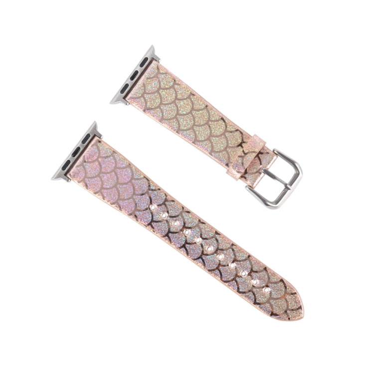 Discolor Glitter Fish Scale Texture Replacement Strap Watchband, For Apple Watch 5 & 4 40mm / 3 & 2 & 1 38mm, For Apple Watch 5 & 4 44mm / 3 & 2 & 1 42mm