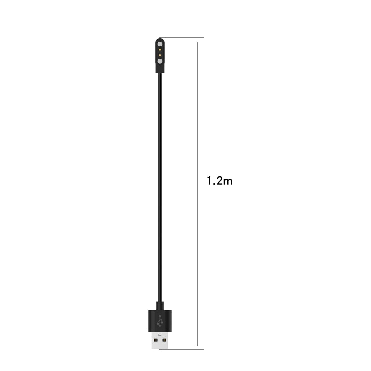 Black magnetic smartwatch charging cable with USB-A plug and 1.2 m length marking