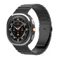 Black linked titanium watch band with a flat buckle, shown on a smartwatch
