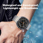 Silver titanium watch band shown on a wrist with a smartwatch