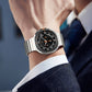 Silver titanium watch band worn with a smartwatch