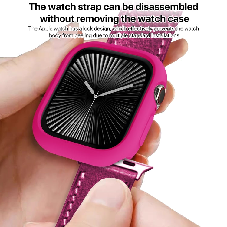 Bright pink TPU Apple Watch case on a watch as the strap is detached