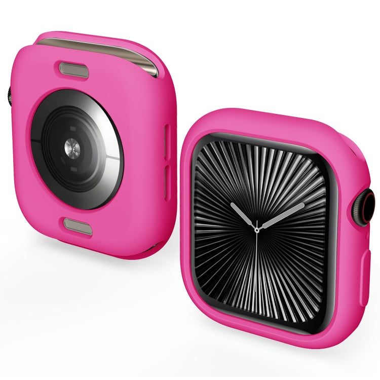Bright pink TPU half-coverage Apple Watch case shown from front and back