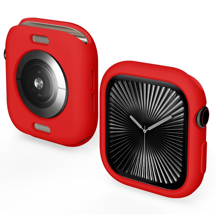 Red TPU half-coverage Apple Watch case with open sensor back and side button cutouts