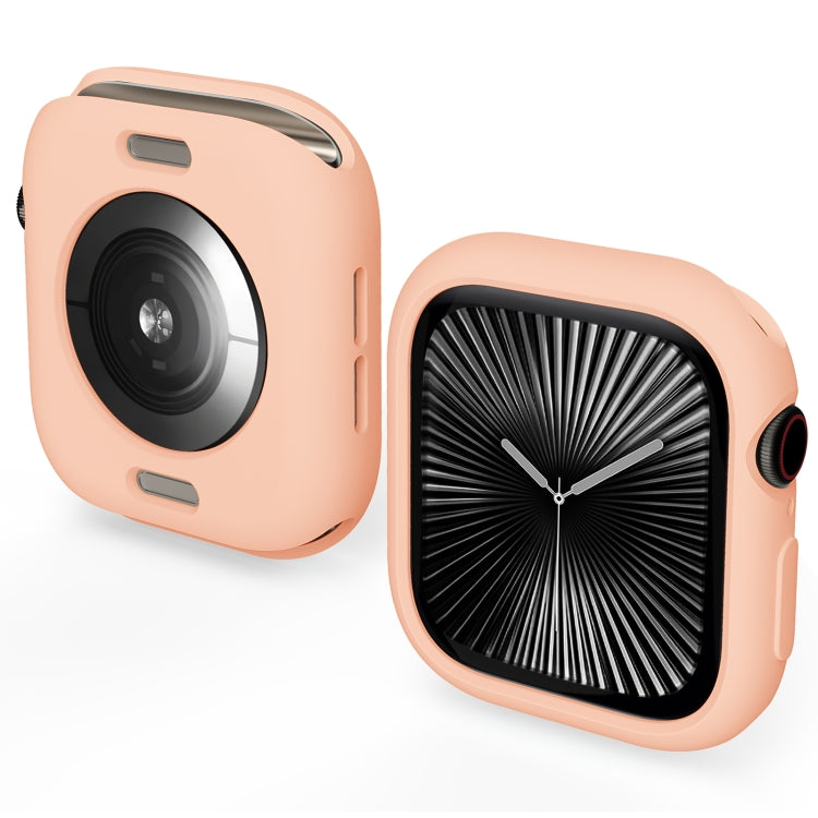 Peach TPU half-coverage Apple Watch case with open sensor back and side button cutouts