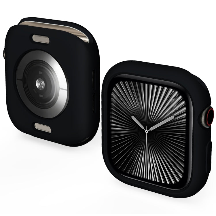 Black TPU half-coverage Apple Watch case with open sensor back and side button cutouts