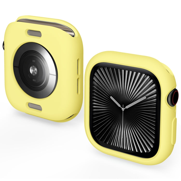 Yellow TPU half-coverage Apple Watch case with open sensor back and side button cutouts