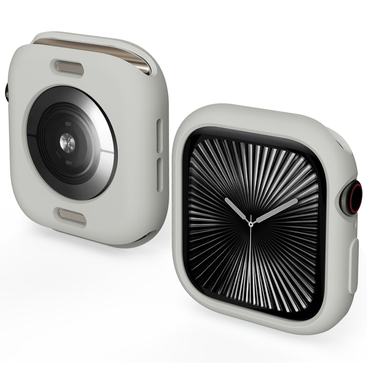 Light gray TPU half-coverage Apple Watch case shown from front and back