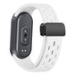 Back view of white perforated silicone watch band with black folding buckle and tracker sensors