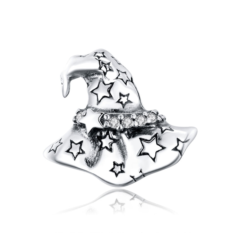 Sterling silver witch hat charm with star cutouts and pave CZ band