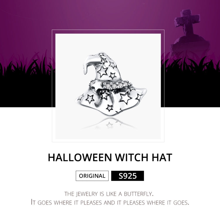 Sterling silver witch hat charm with star cutouts and sparkling CZ band