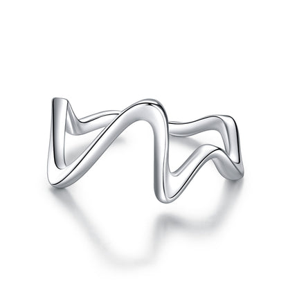 Sterling silver wave curve women’s ring with wavy open design