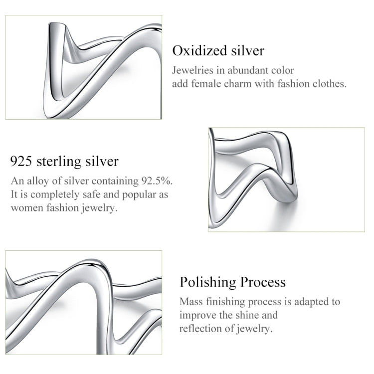 Sterling silver wave curve ring with glossy wavy profile