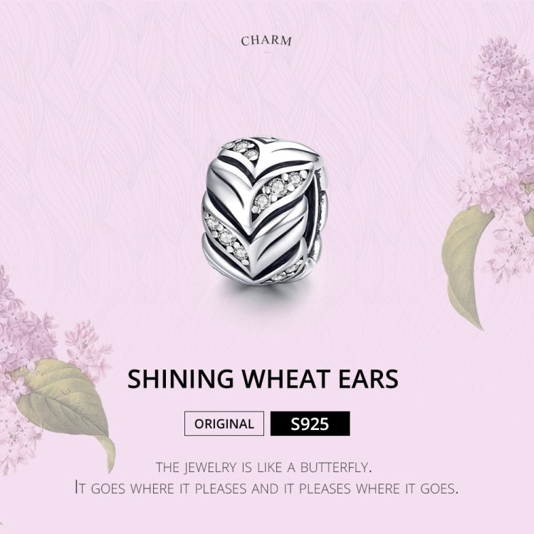 Silver wheat heart charm bead with black enamel chevrons and sparkling CZ clusters