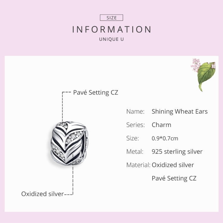 Sterling silver wheat ear charm bead with CZ pavé accents