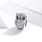 S925 sterling silver owl bead charm with blue eyes