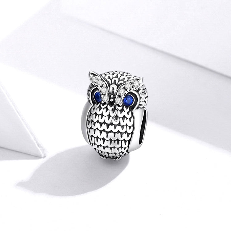 S925 sterling silver owl bead charm with blue eyes